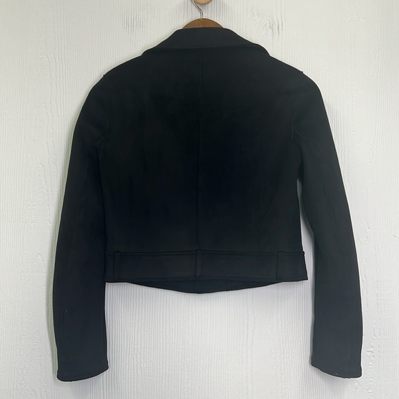 Zara - Black Faux Suede Cropped Moto Biker Long Sleeve Zipper Jacket Size XS - Picture 11 of 11